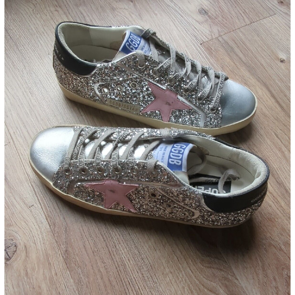 Golden Goose Super Star Silver Glitter Sneakers Womens EU 38 - Picture 4 of 16